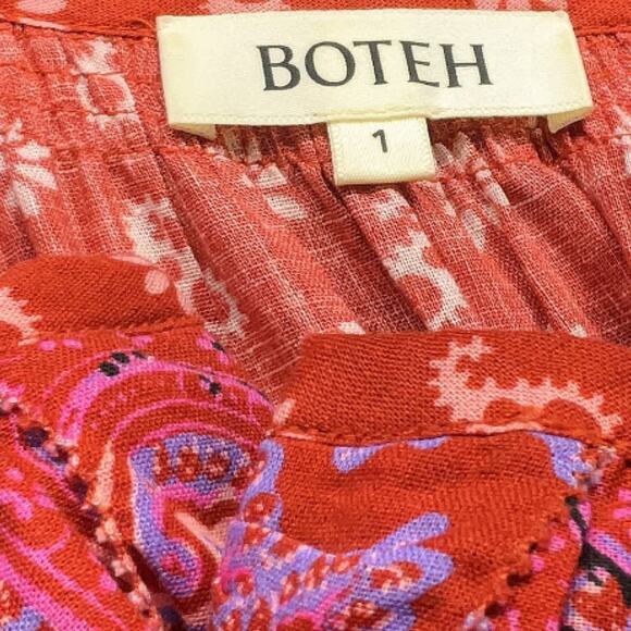 Boteh Kaleido Ruby Red Ruffle Smock Linen Cotton Peasant Blouse 1 S $235 - Picture 8 of 11
